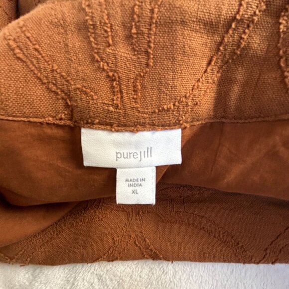 Pure Jill Womens Open Front Cardigan Jacket XL Rust Textured 100% Cotton Pockets - Picture 3 of 8